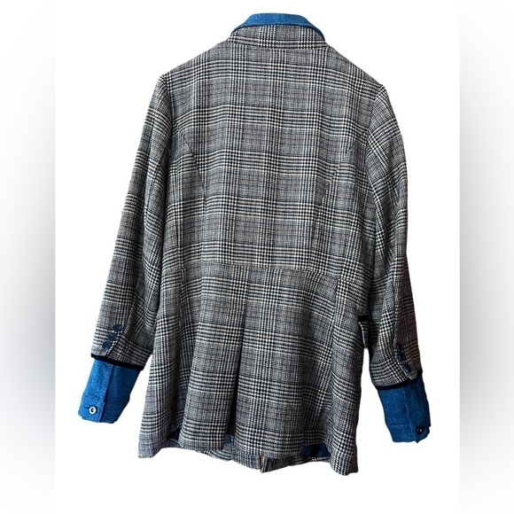 Sahali Plaid Tweed & Denim sz. 12 Lagen-Look Blue Tan Equestrian Riding Jacket - Picture 6 of 9